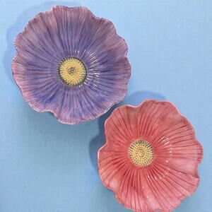 Pair of Maxcera Hand Painted Porcelain Floral Serving Bowls - Pink & Purple